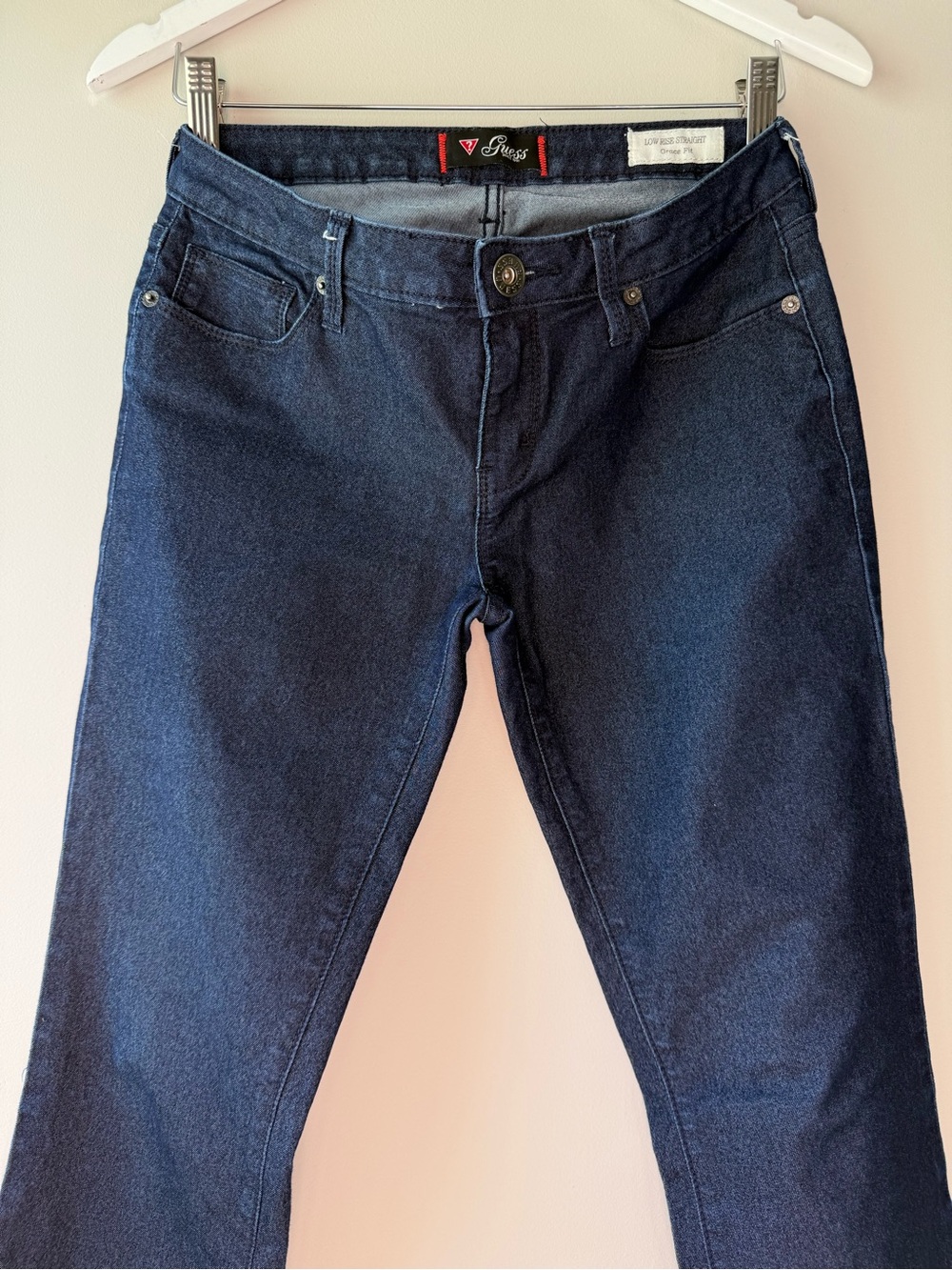 GUESS Low Rise Straight Grace Fit jeans in a dark indigo wash